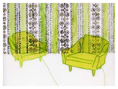 lisa solomon art - domestic scene - chair drawing - 2 lime chairs