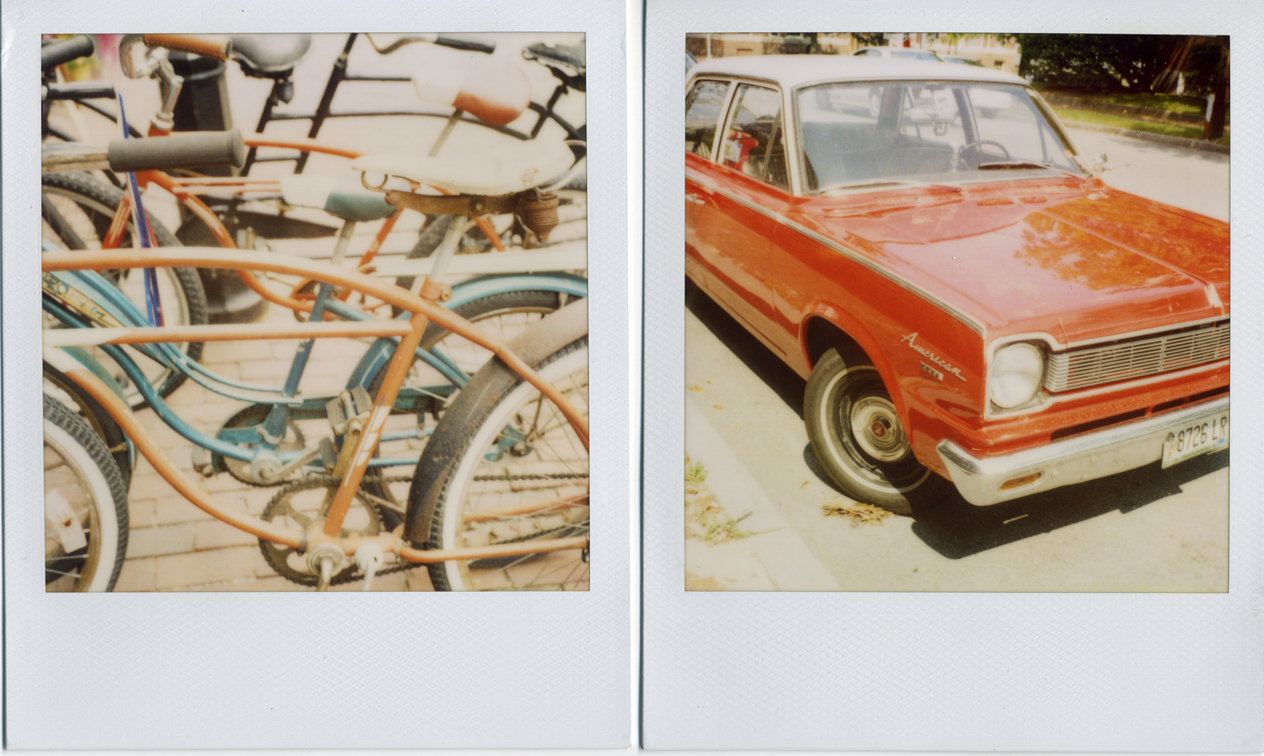 polaroid vintage bikes and car